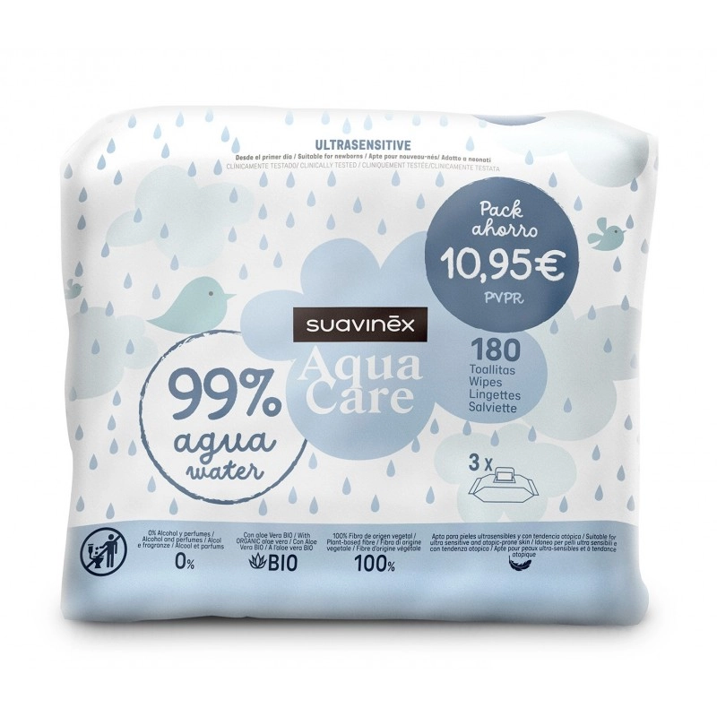 Suavinex Toallitas Aqua Care Bebe 99 Agua Triplo 3x60 Uds